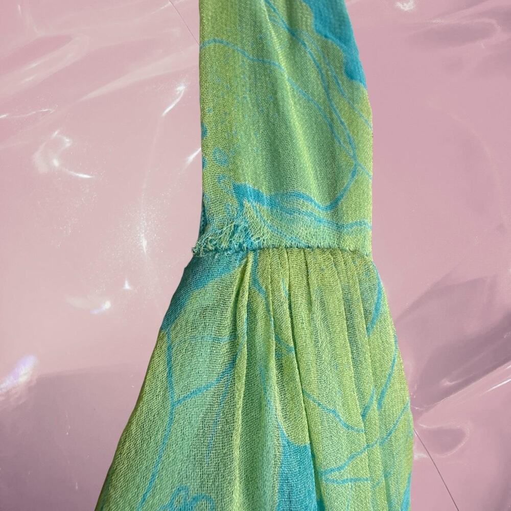 Y2K Fairy core bias cut Green/blue floral silk mermaid dress - Picture 5 of 8